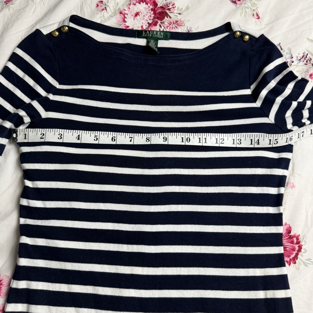 Lauren Ralph Lauren SZ M Navy Nautical White Stripe Dress Coastal Preppy Spring - Picture 9 of 12